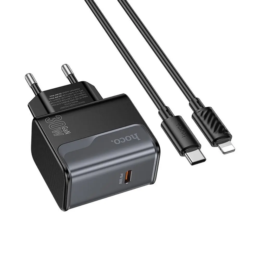 Сетевое зарядное устройство Hoco CS72A Type-C PD 30W midnight черный + кабель Type-C to Lightning - фото 3