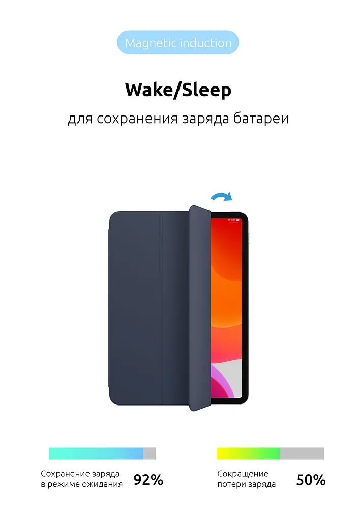 Чехол-книжка для планшета Apple iPad Pro 12.9 (2020)/Pro 12.9 (2021)/Pro 12.9 (2022) A2764/A2437/A2766, Original Smart Case, midnight blue, 12.9 , подставка на планшет, искусственная кожа, микрофибра, магнитная крышка с автоотключением экрана - фото 3