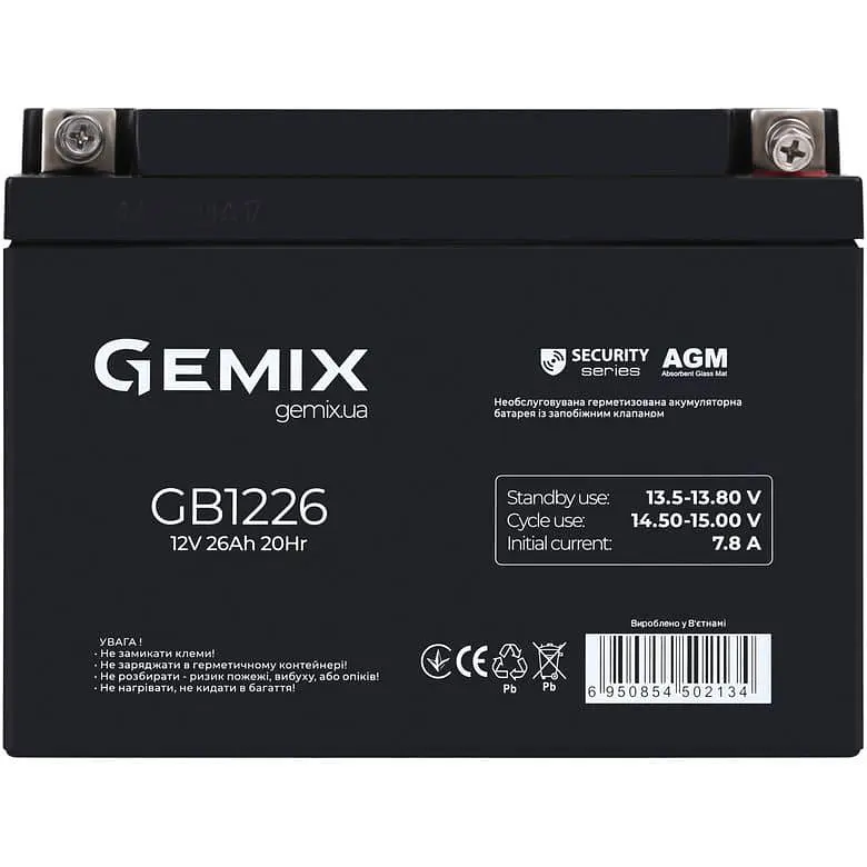 Аккумуляторная батарея для ИБП Gemix AGM 12 V / 26 А*ч (GB1226) - фото 2