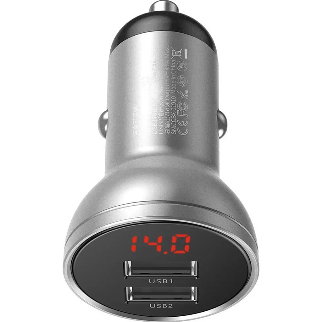 Автомобільний зарядний пристрій Baseus Digital Display Dual USB Car Charger Silver [CCBX-0S] [113777] - фото 2