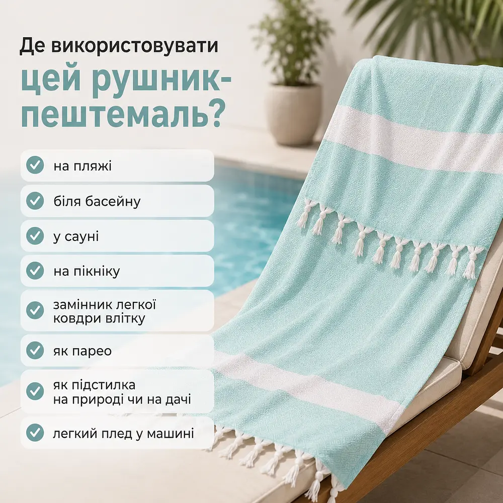 Рушник пештемаль Turkey Towel 100х180 см легкий великий для пляжу басейну бані сауни підстилка на дачу пікнік природу відпустку море ромб бірюза - фото 3
