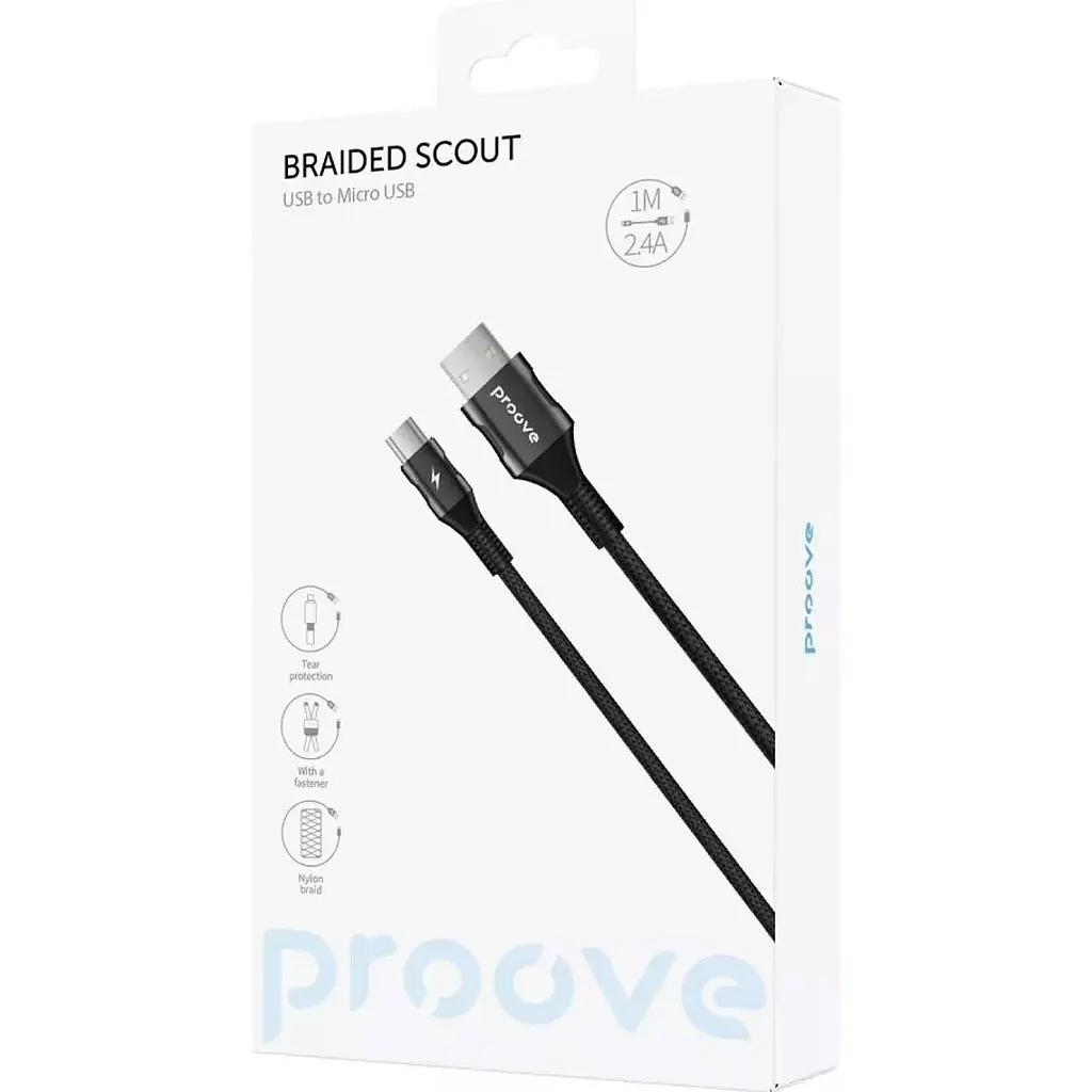 Кабель Proove Braided Scout USB-A to Micro USB 2.4A 1m Black (CCBS20001301) [130725] - фото 5