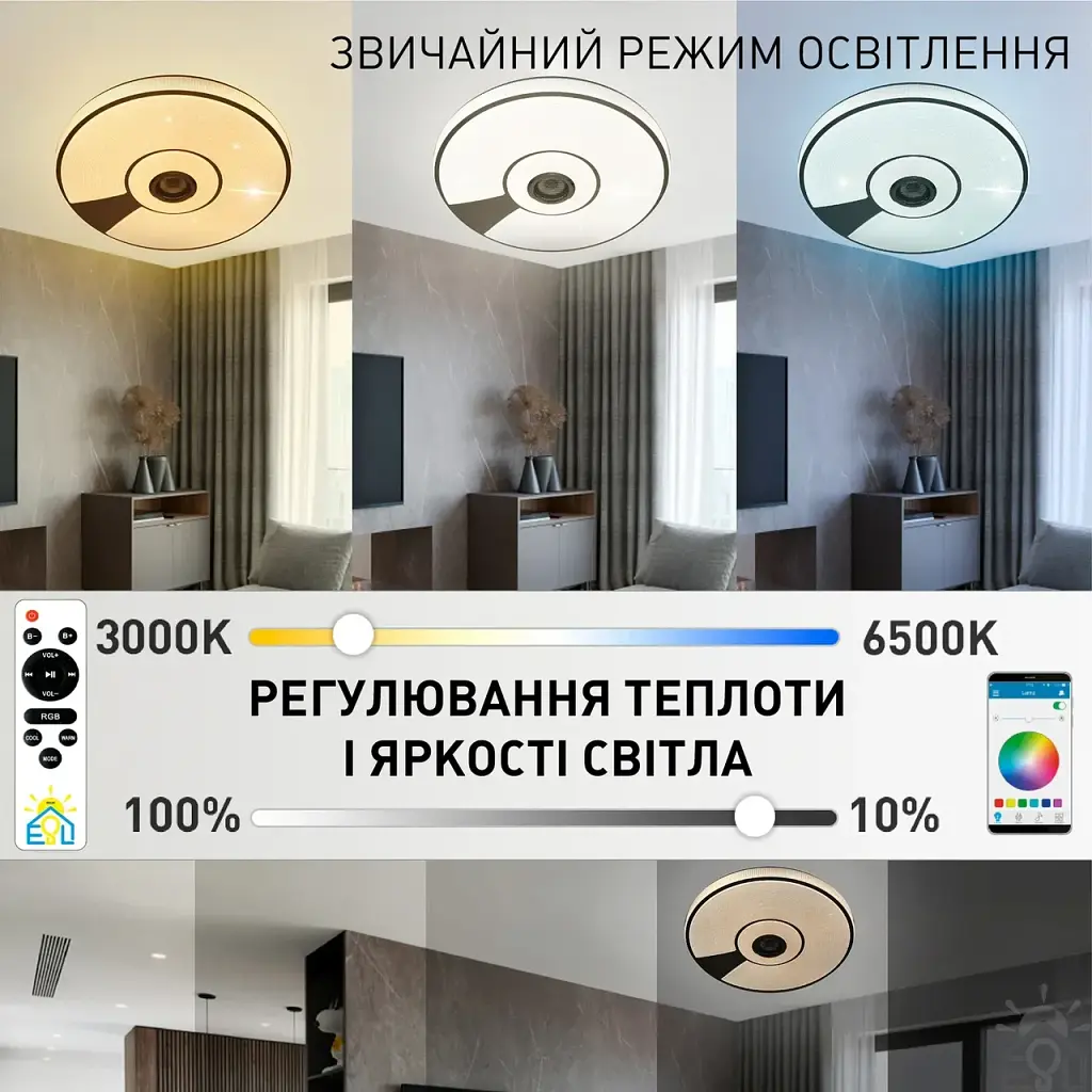 Смарт люстра музична керована світлодіодна SONG R RGB 80 Вт 480x75 мм Біла ESLLSE - фото 3