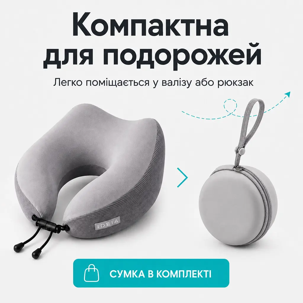 Подушка дорожня ортопедична з кейсом Idea Travel Premium ефектом пам'яті 27х26х17 см (8-36364) - фото 3