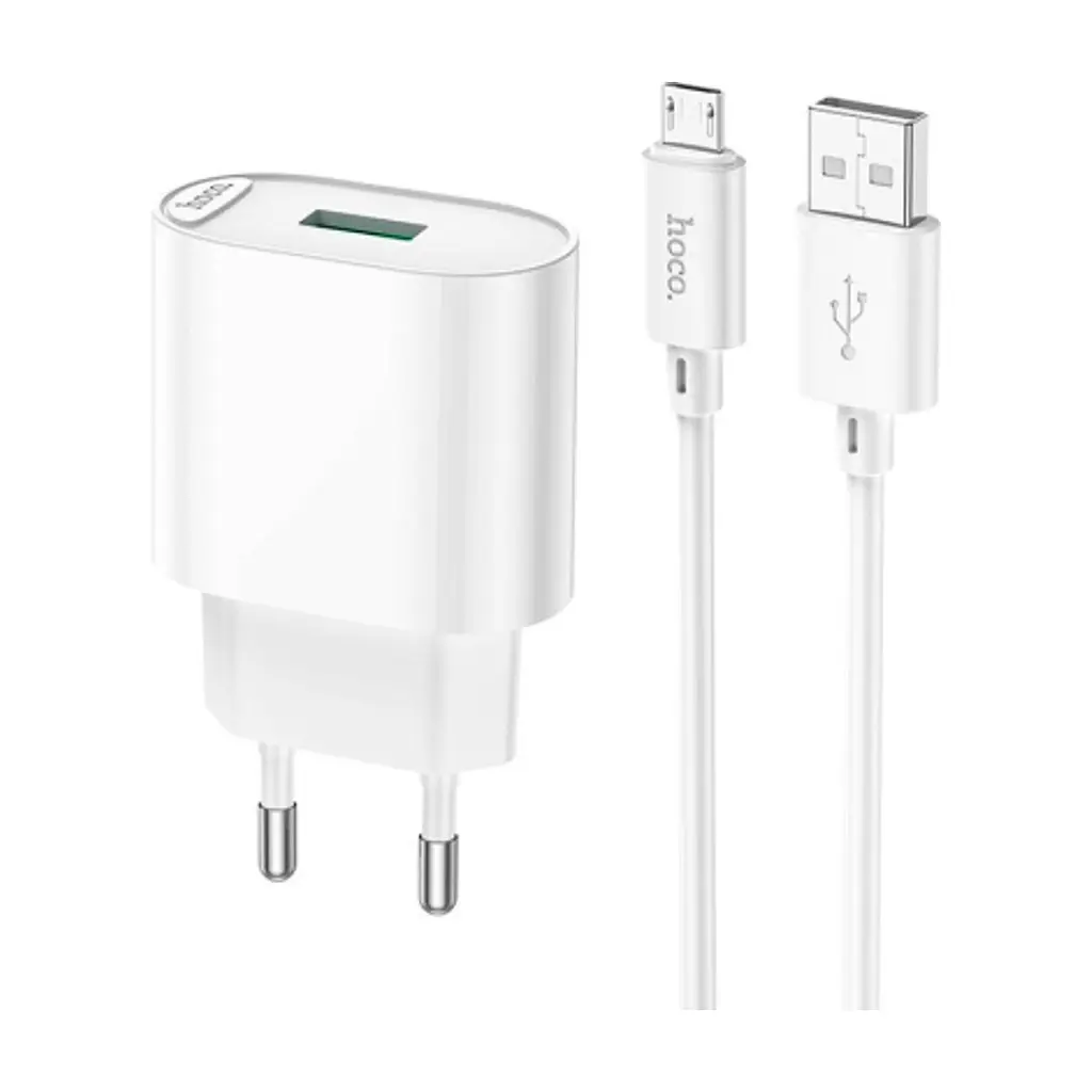 Зарядний пристрій HOCO C109A Fighter USB QC3.0 + cable Micro 5P White (6931474784827) - фото 8