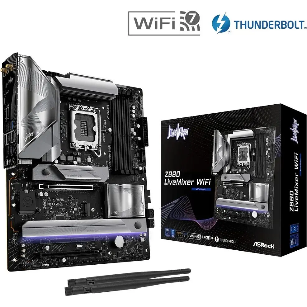 Материнская плата AsRock Z890 LIVEMIXER WIFI (1851/Z890, 4xDDR5, 2xPCIex16, HDMI/TB4, 4xSATA, 4xM.2, 2.5Glan, 7.1ch - фото 4