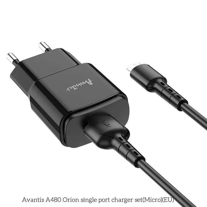 Мережевий зарядний пристрій Avantis A480 Orion (1USB/2.1A) + USB кабель Micro- чорний - фото 4