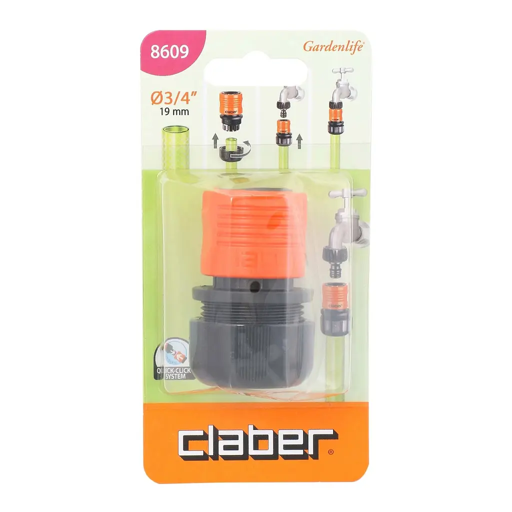 Конектор для поливального шлангу 3/4" з системою "Aquastop" Claber 8609 - фото 2