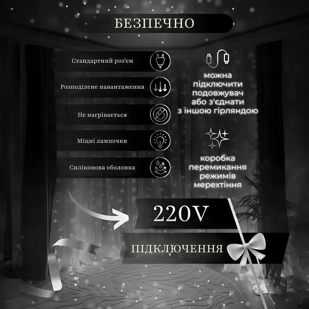 Гірлянда Водоспад 210 LED 3*2 метри, білий GarlandoPro 1733047W - фото 4