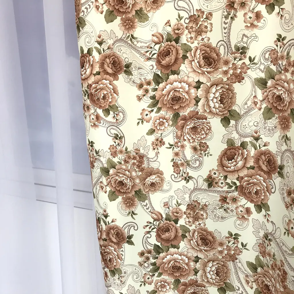 Атласні штори в стилі прованс з кавовими квітами 2шт 150х270 ALBO pbe0052960 - фото 3