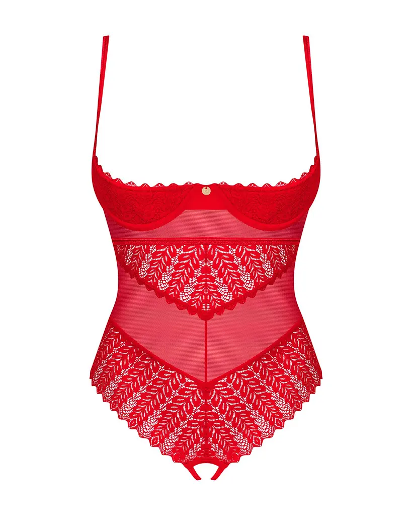 Боді з доступом Obsessive Ingridia crotchless teddy XL/2XL, червоне, відкриті груди - фото 3
