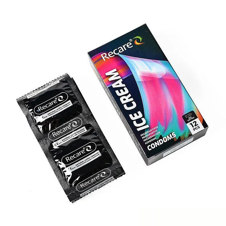 Презервативи Holographic Recare Ice Cream Big Dotted Condoms 12 шт, з пухирцями, аромат: морозиво - фото 2