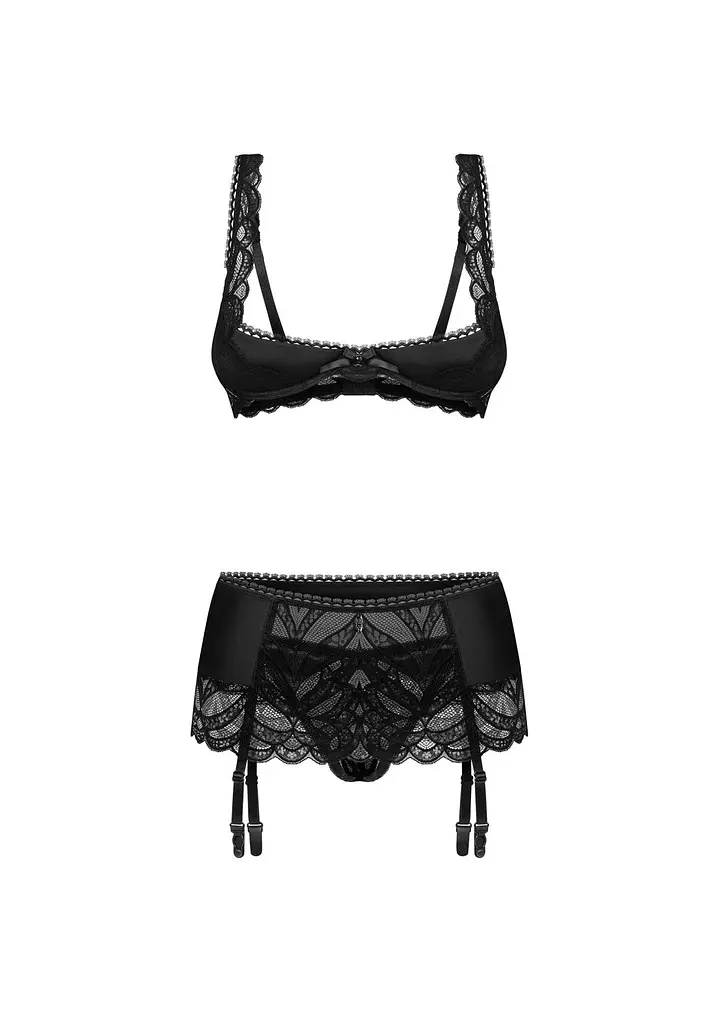 Комплект білизни Obsessive Lecille otwarty, L/XL (чорний)