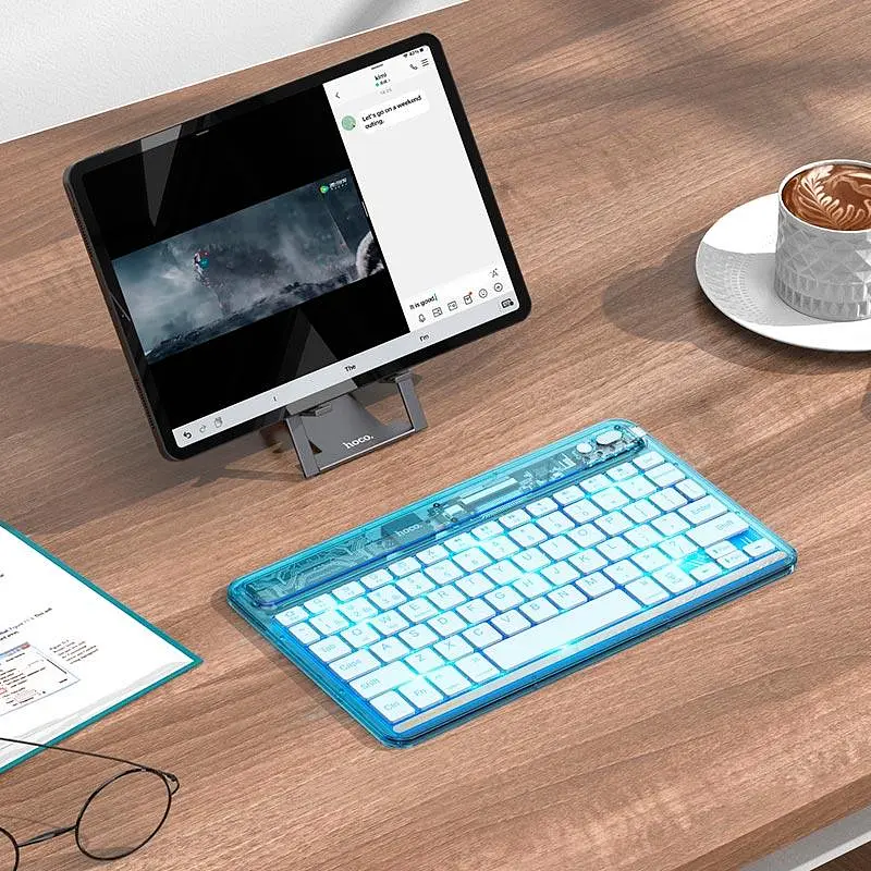 Клавиатура HOCO Transparent Discovery edition wireless BT keyboard S55 (только английский) черная - фото 4