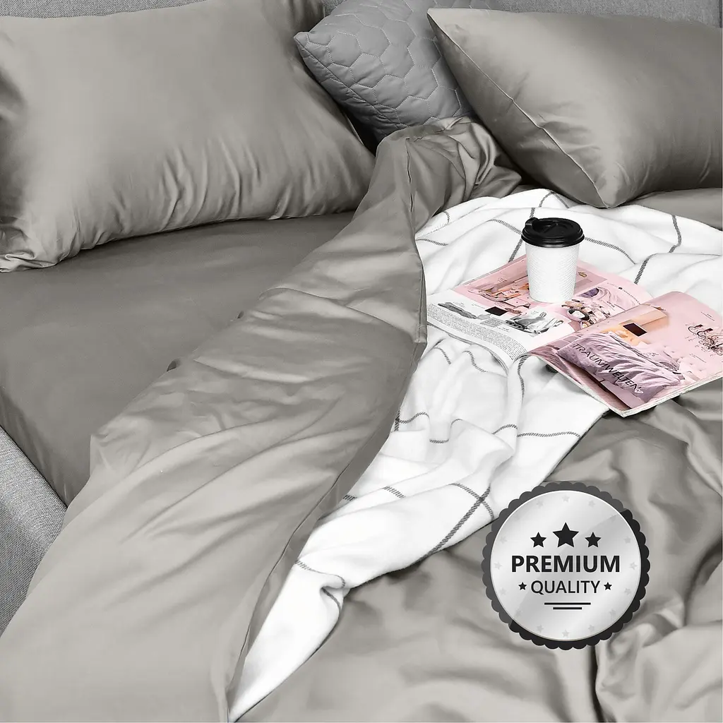 Комплект постільної білизни Ideia Сатин полуторний 145х215 см (8-36084_сірий/беж) - фото 4