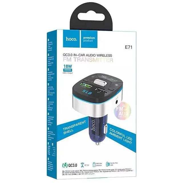 Автомобільний FM модулятор (трансмітер) Hoco E71 Crystal 18 W 2 USB (391840013) - фото 3