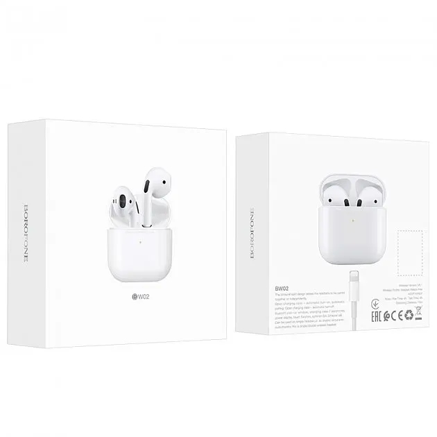 Блютуз Стерео Гарнитура Borofone BW02  TWS Белый - фото 5