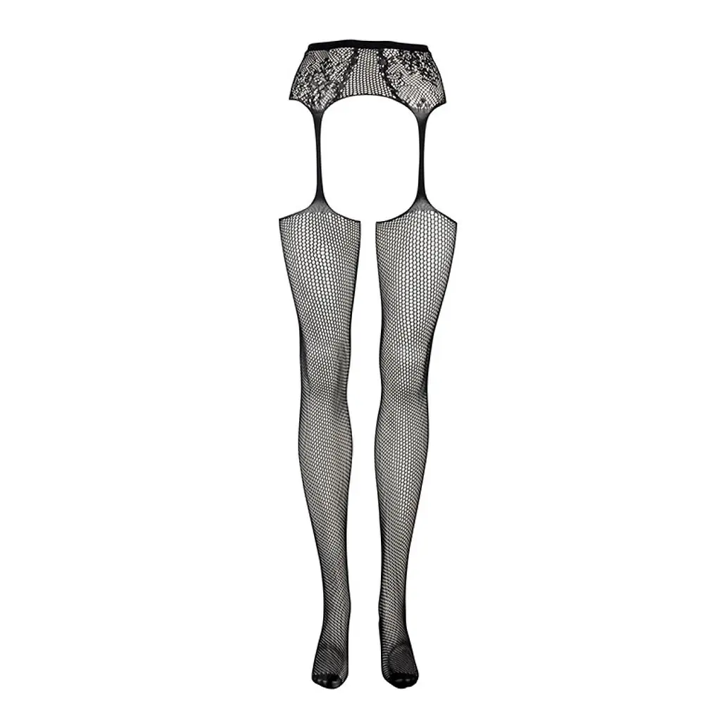 Панчохи з поясом Le Désir Fishnet and Lace Garterbelt, S-XL (чорні) - фото 5