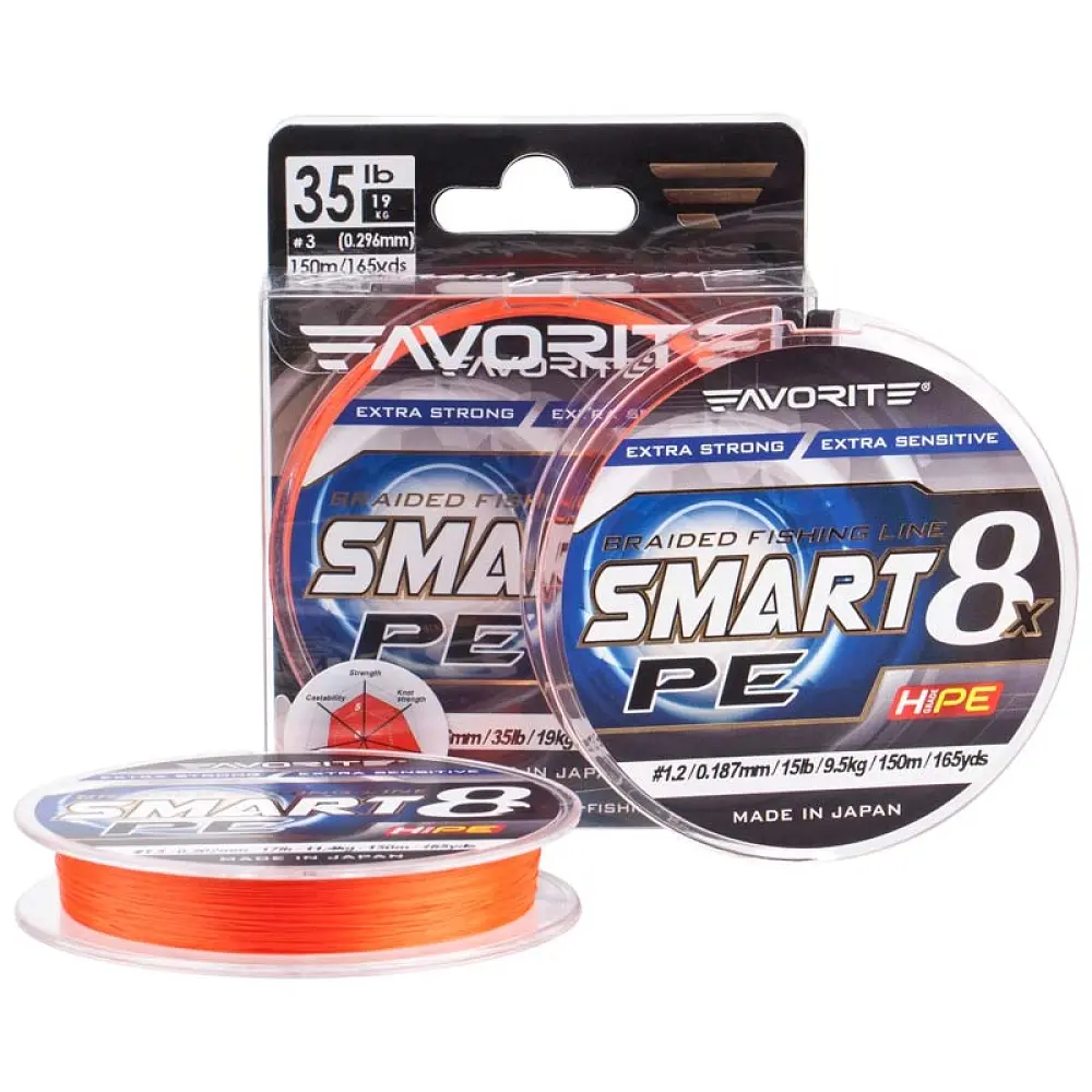 Шнур Favorite Smart PE 8x 150м (red orange) 3/0.296 мм 35 lb/19 кг - фото 2