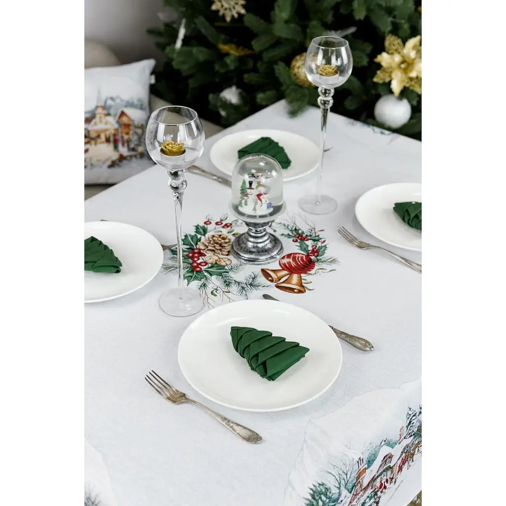 Скатертина гобеленова з велюром Прованс Зимове місто 180х135 см біла (31293) - фото 6