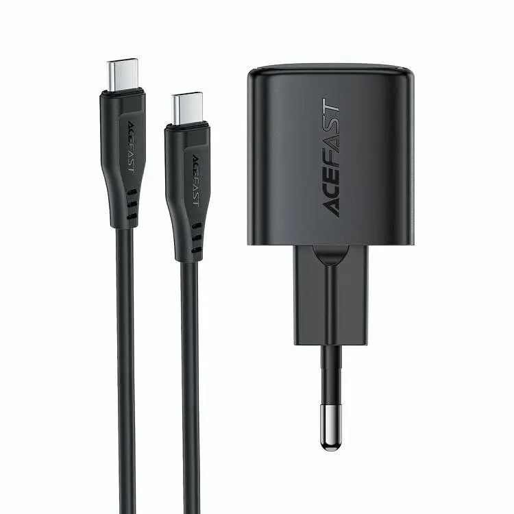 Мережевий зарядний пристрій з кабелем ACEFAST A117 PD20W mini GaN fast charger set(P16),чорний Чорний - фото 3