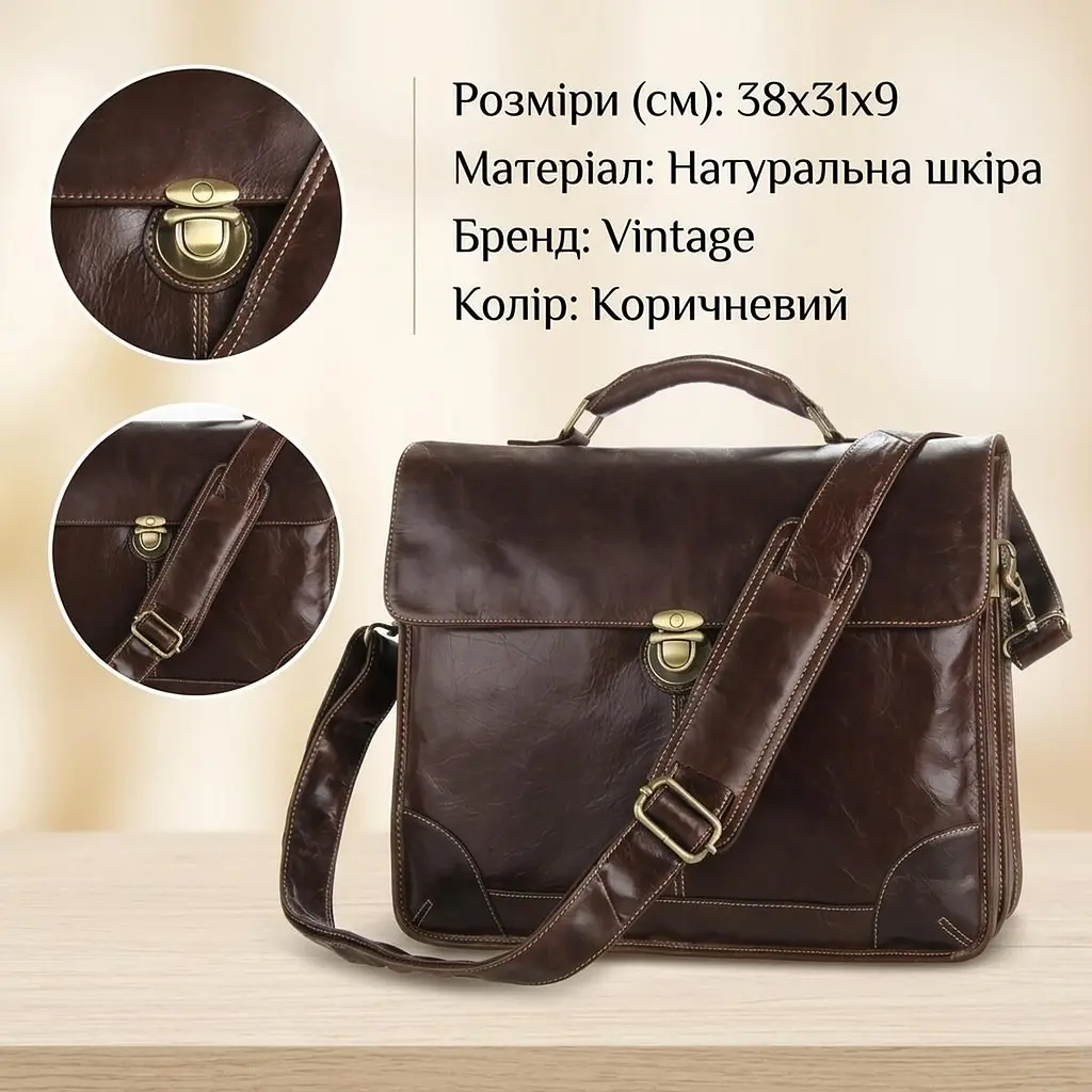 Сумка чоловіча 14085 для ноутбука Vintage коричнева - фото 3