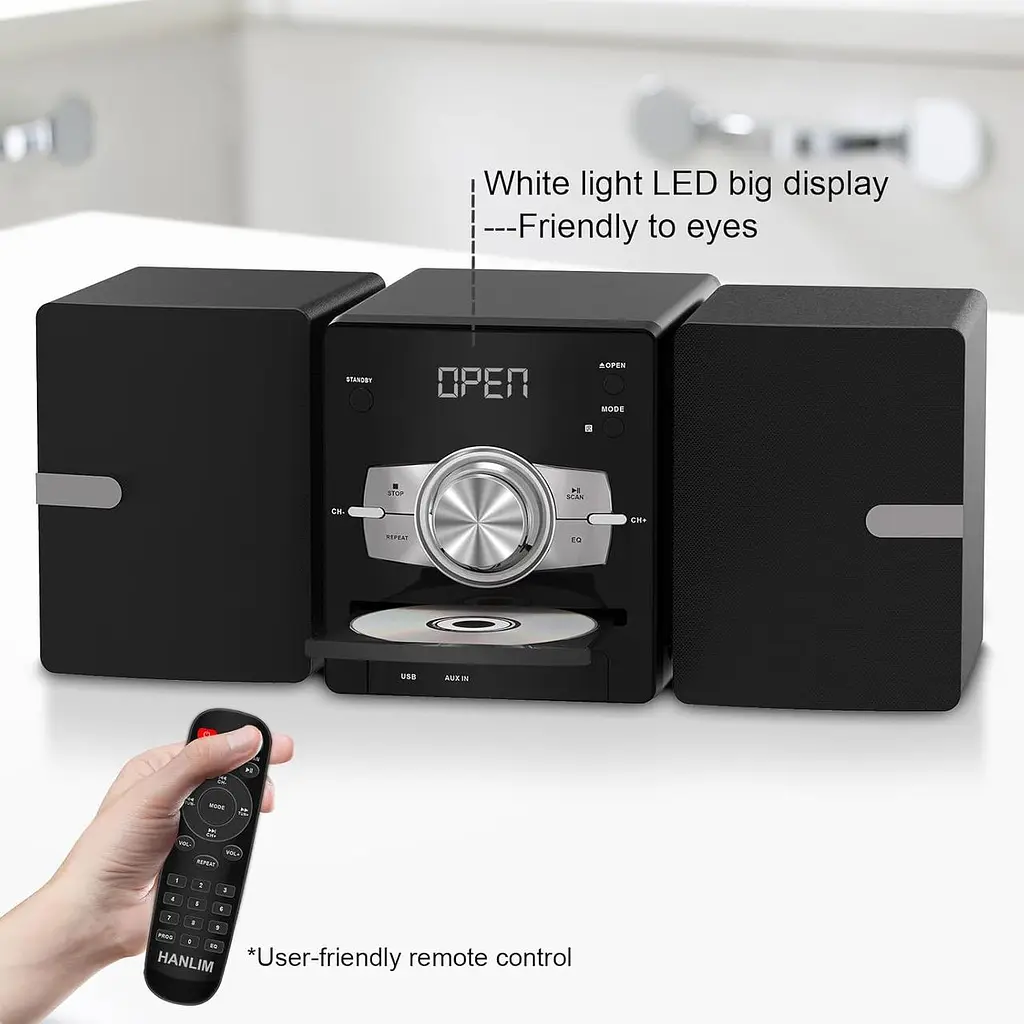 Домашняя стереосистема с CD-плеером, FM-радио, Bluetooth, AUX in, USB-in, разъем для наушников, пульт дистанционного управления - фото 4