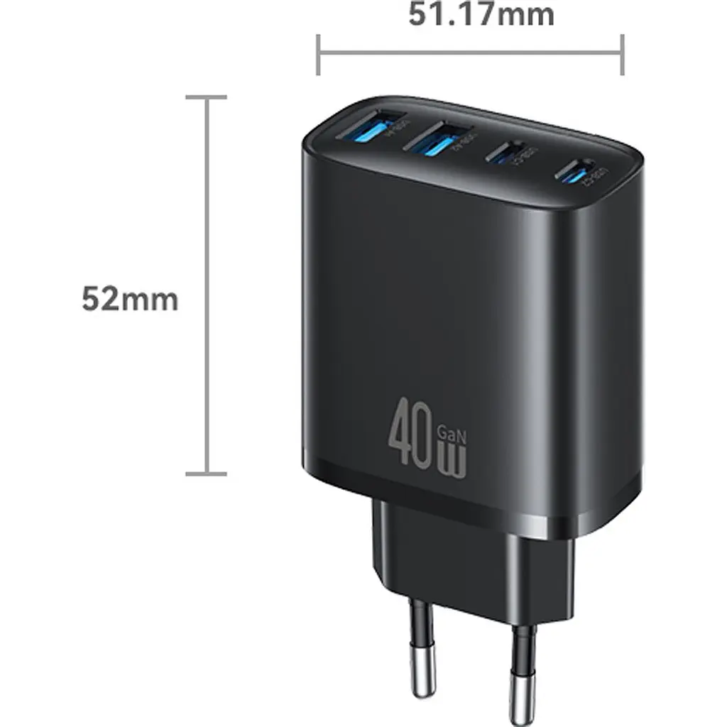 Мережевий зарядний пристрій Usams T70 2хUSB-A + 2хUSB-С 40W Black (CC330TC01) [164376] - фото 3