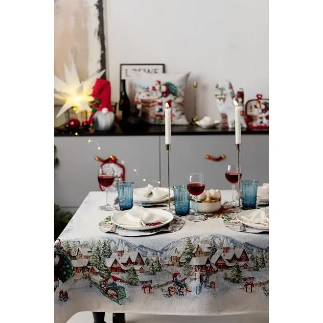 Скатерть Прованс Снежная зима гобеленовая с велюром 135х260 см (37474) - фото 3