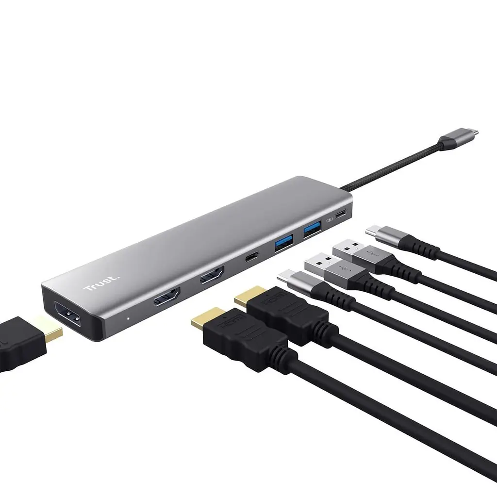 USB-Хаб Trust Dalyx 7in1 USB-C 2xUSB-А 3.2/2xUSB-С/2xHDMI/Display Port, Алюміній, 0.16м, Сірий (25661_TRUST) - фото 5