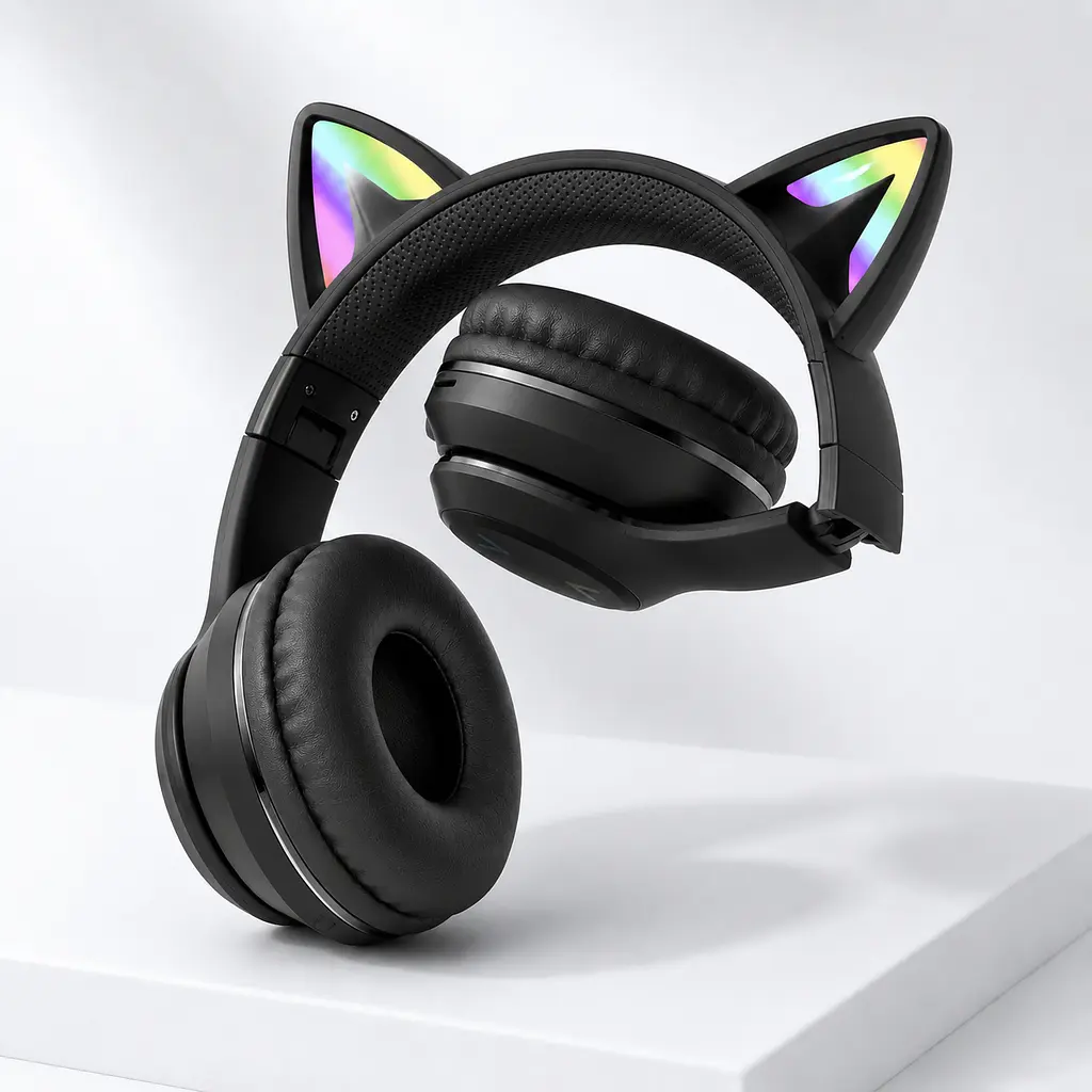 Дитячі бездротові навушники CATEAR BT618 з вушками та RGB-підсвіткою Bluetooth чорні - фото 2