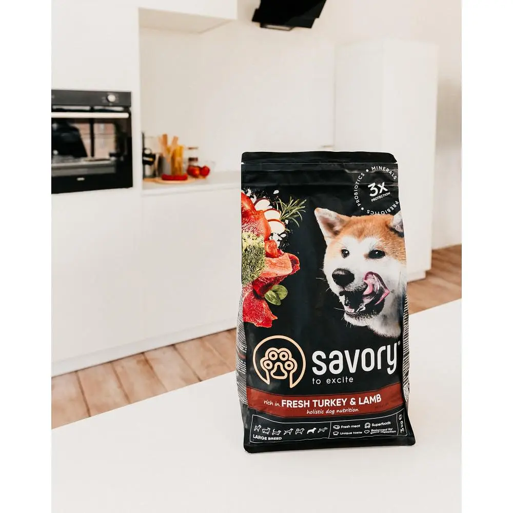 Сухой корм Savory Large Breeds rich in Fresh Turkey & Lamb 3 кг для собак крупных пород (индейка и ягненок) - фото 6