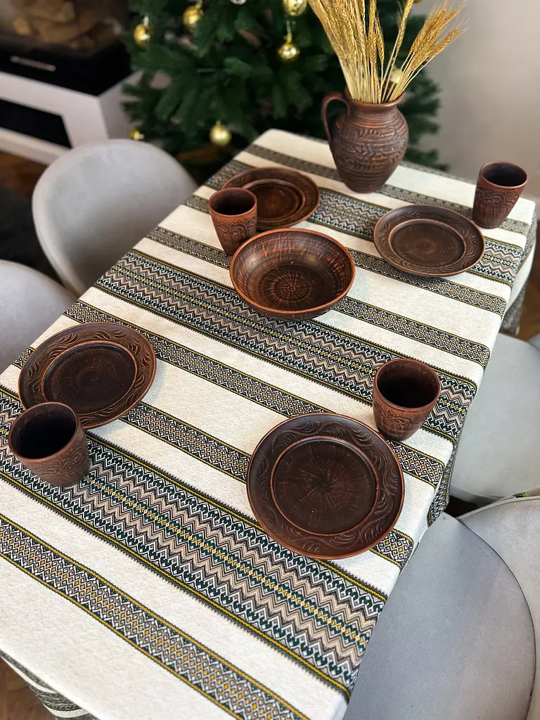 Льняная скатерть рождественскя с украинским орнаментом "Рандеву" - 280х150 см - фото 10