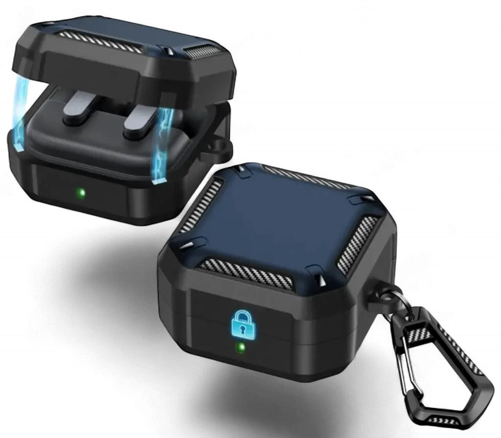 Чохол Primo Magnet Lock Rugged TPU для навушників Samsung Galaxy Buds 4 / Buds 4 Pro з карабіном - Black/Dark Blue - фото 2