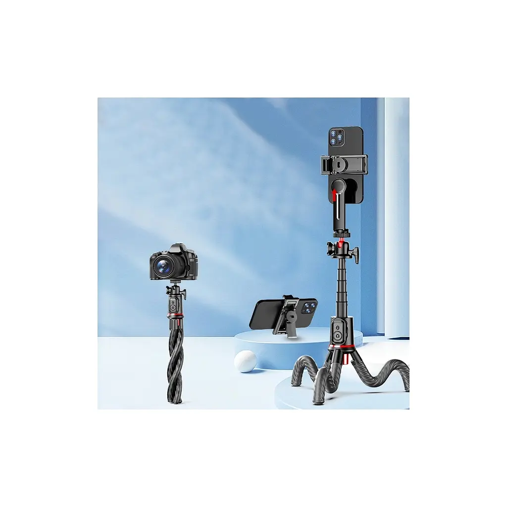 Штатив RTAKO C03 Octopus Extendable Tripod Selfie Stick (with Detachable Phone Holder) Black (6942063212416) - фото 9
