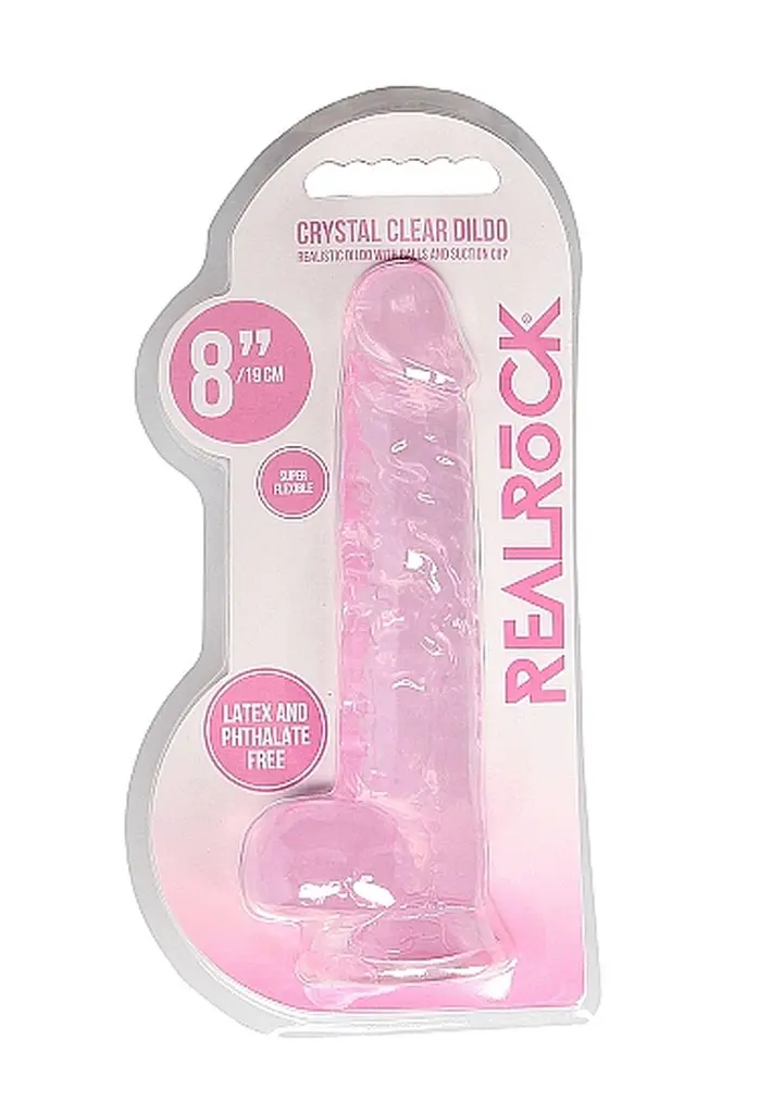 Фаллоимитатор RealRock Crystal Clear 8" 21 см (розовый) - фото 3