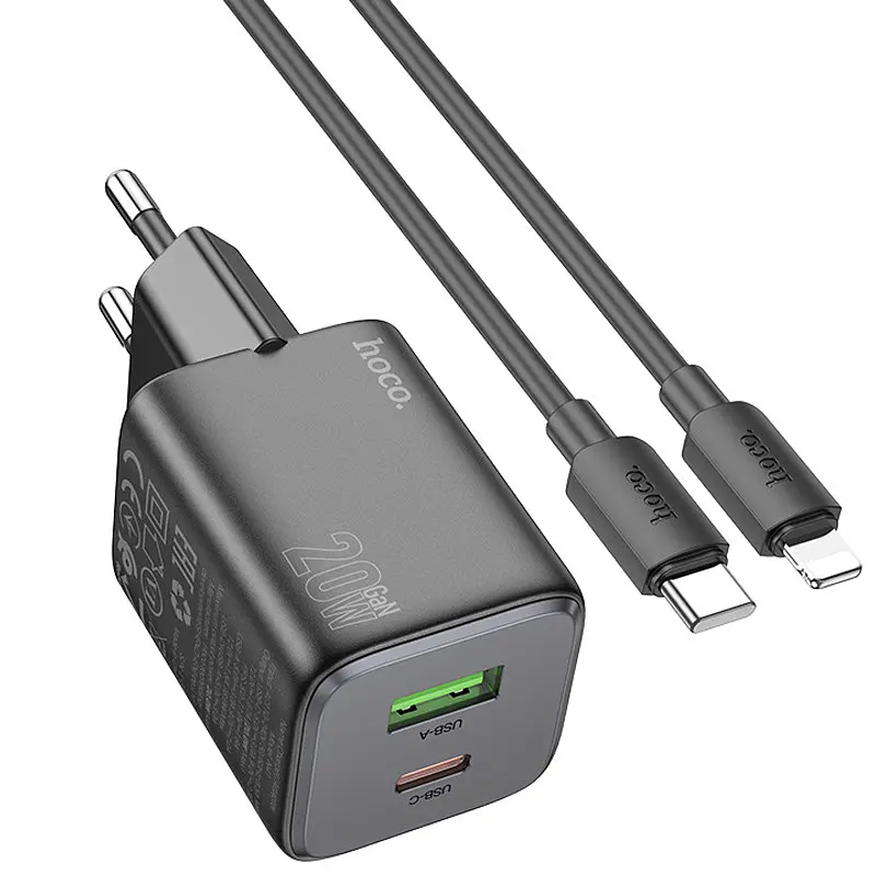 СЗУ Hoco N41 Almighty PD20W+QC3.0 (1USB-A/1C) + кабель Type-C to Lightning - фото 4