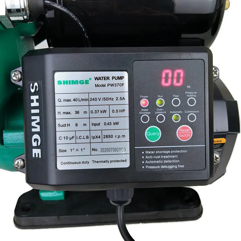 Насосна станція 0.37 кВт Hmax 36м Qmax 40л/хв (вихровий насос) 1л Shimge PW370 F - фото 4