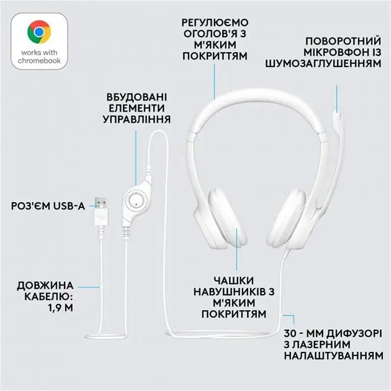 Гарнітура Logitech H390 USB White (981-001286) - фото 5