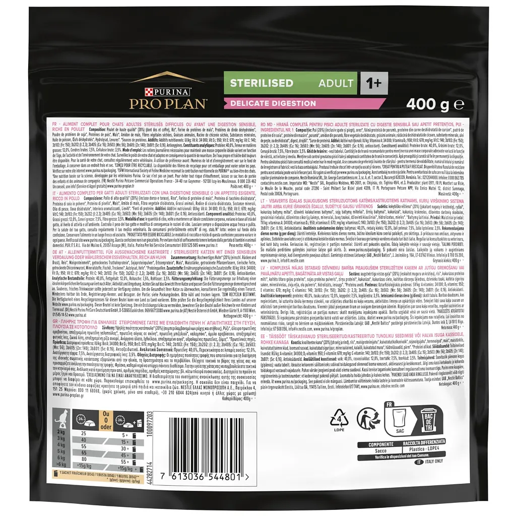 Сухий корм для котів Purina Pro Plan Sterilised Adult 1+ Delicate Digestion для стерилізованих з чутливим травленням зі смаком курки 400 г - фото 2