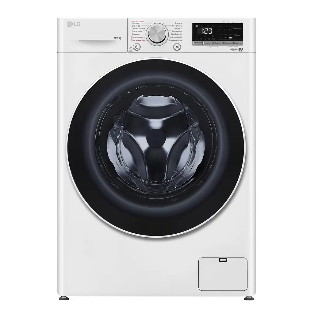 Прально-сушильна машина LG фронтальна, 9(5)кг, 1200, А, 48см, дисплей, пара, інвертор, білий (F2V3FG0W) - фото 2