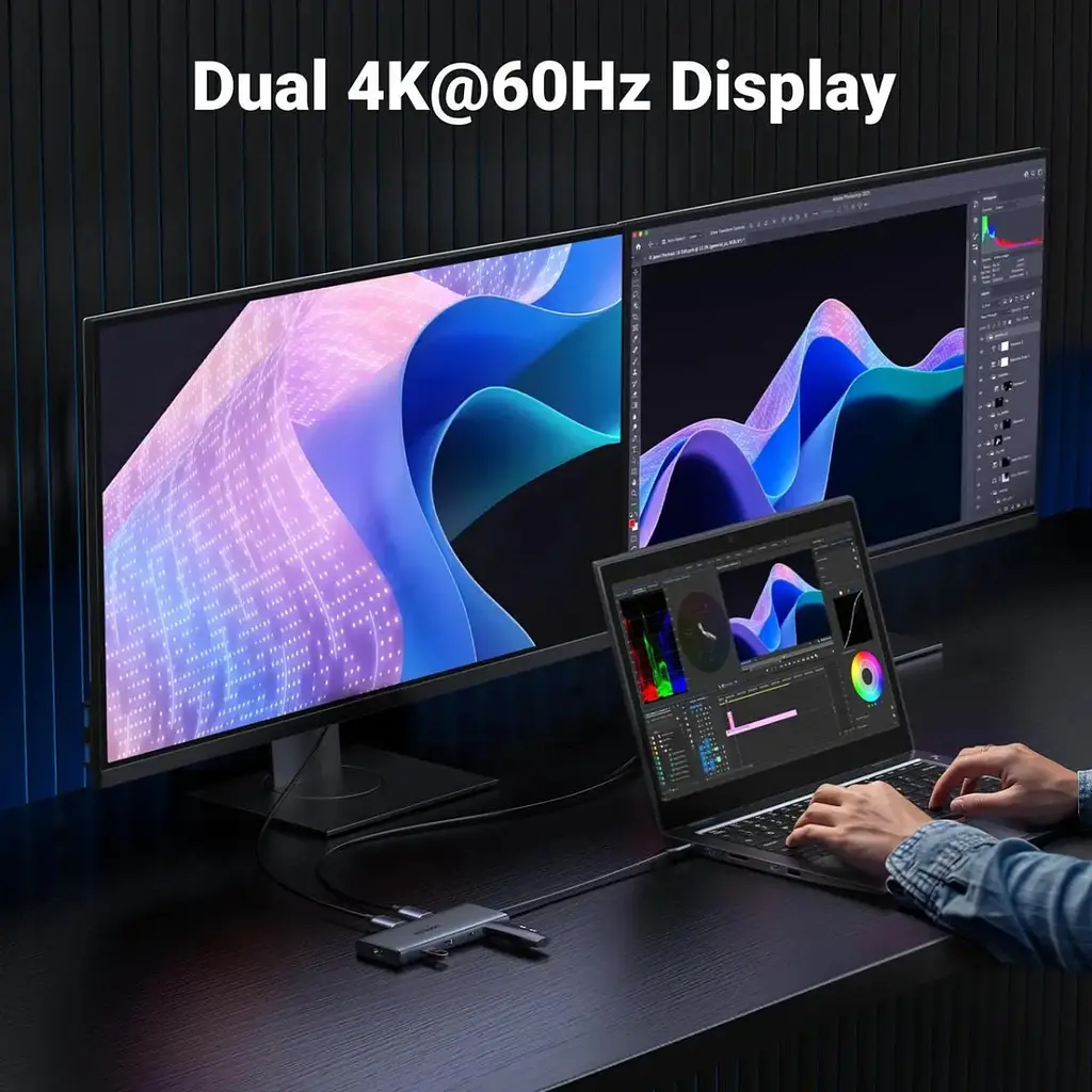 Док-станція USB3.2 Type-C --> HDMIx2, 60Hz/2xUSB-A/2xUSB-C 3.2/ RJ45/SD/TF/PD 100W CM639 Ugreen - фото 4