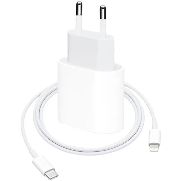 Сетевое зарядное устройство для Iphone 14 Pro Max 20 W + кабель Type-C Lightning (MHJ83ZMA/A) коробка - фото 3