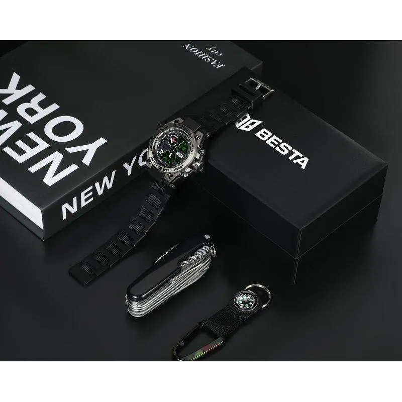 Мужские водостойкие наручные часы Besta Box Tattoo ВСУ Set с компасом + подарочный набор - фото 3
