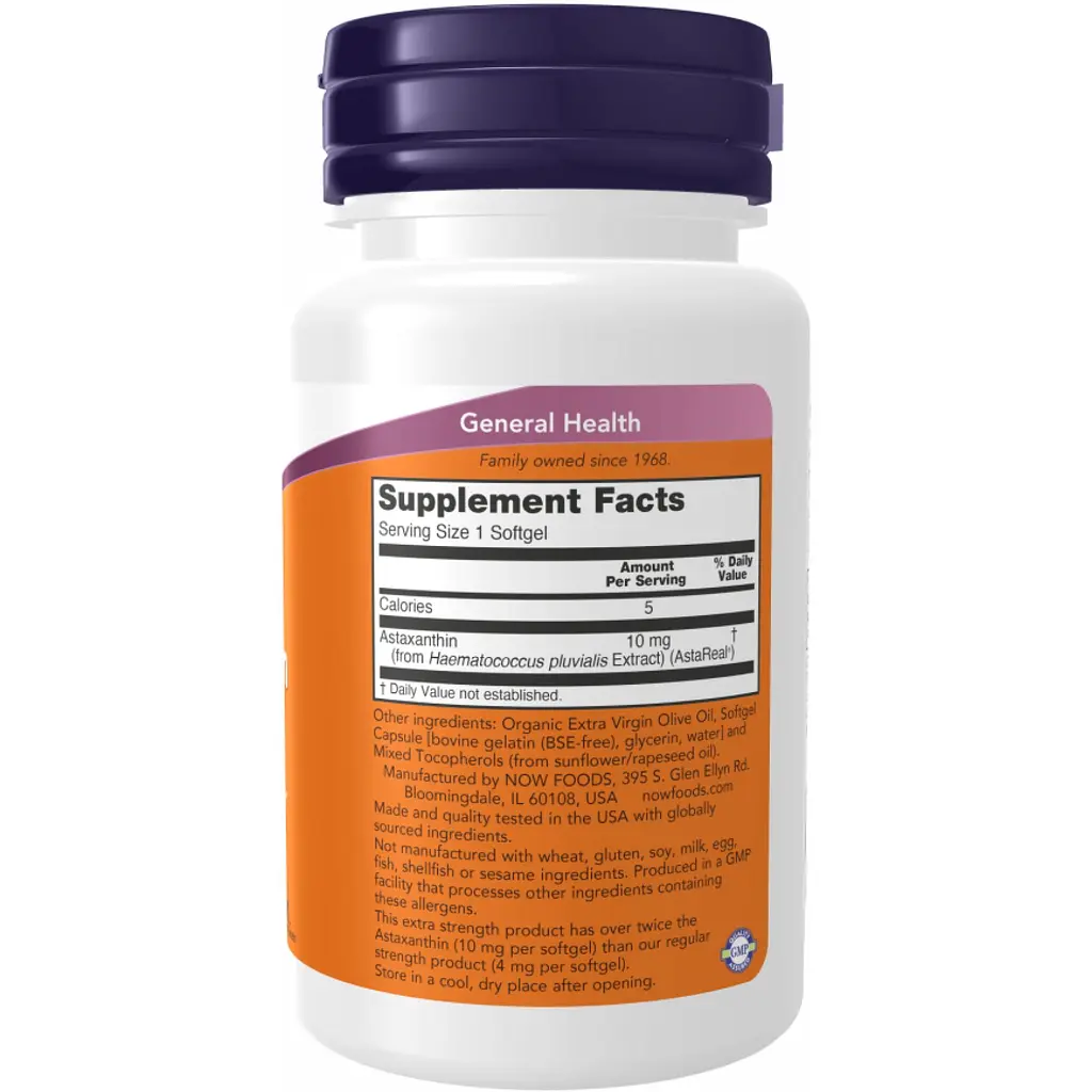 Астаксантин Now Foods Astaxanthin Extra Strength 10 мг 60 капсул - фото 2