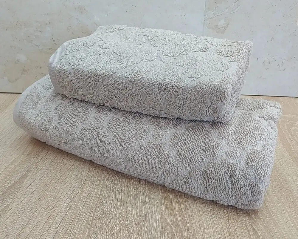 Набір турецьких махрових рушників 50х90+70х140 Gulcan Jacquard Cotton Lux Motif Acik Beige - фото 2