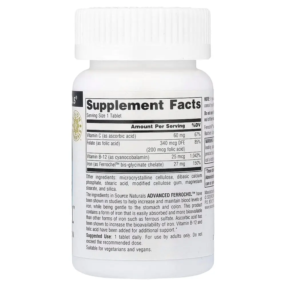 Хелатне залізо Source Naturals Advanced Ferrochel, 90 таблеток з вітамінами В та С - фото 2