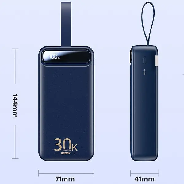 Павербанк Remax Bole Series RPP-522 / 30000мАч / до 22,5 Вт / USB-C+USB-A+microUSB / PD+QC / з ліхтариком / Темно-синій - фото 5