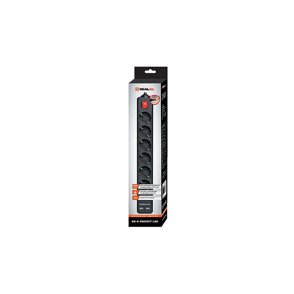 Мережевий фільтр живлення REAL-EL RS-6 PROTECT USB, 5m, black (EL122300018) - фото 2