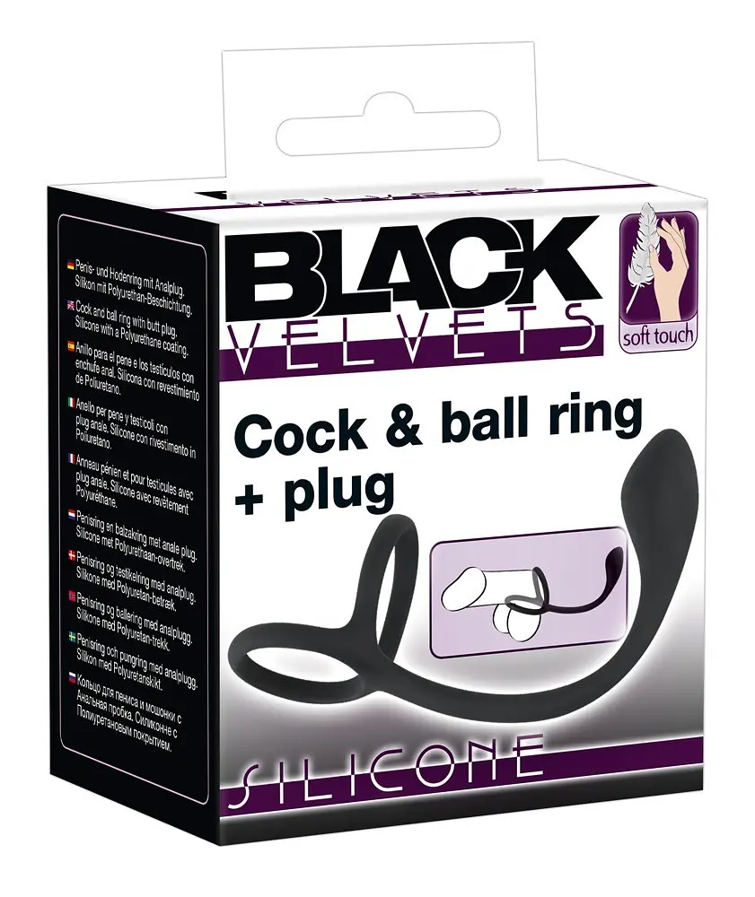 Кільце ерекційне з анальним стимулятором Black Velvets Cock Ball Ring, 22.5 см (чорний) - фото 8